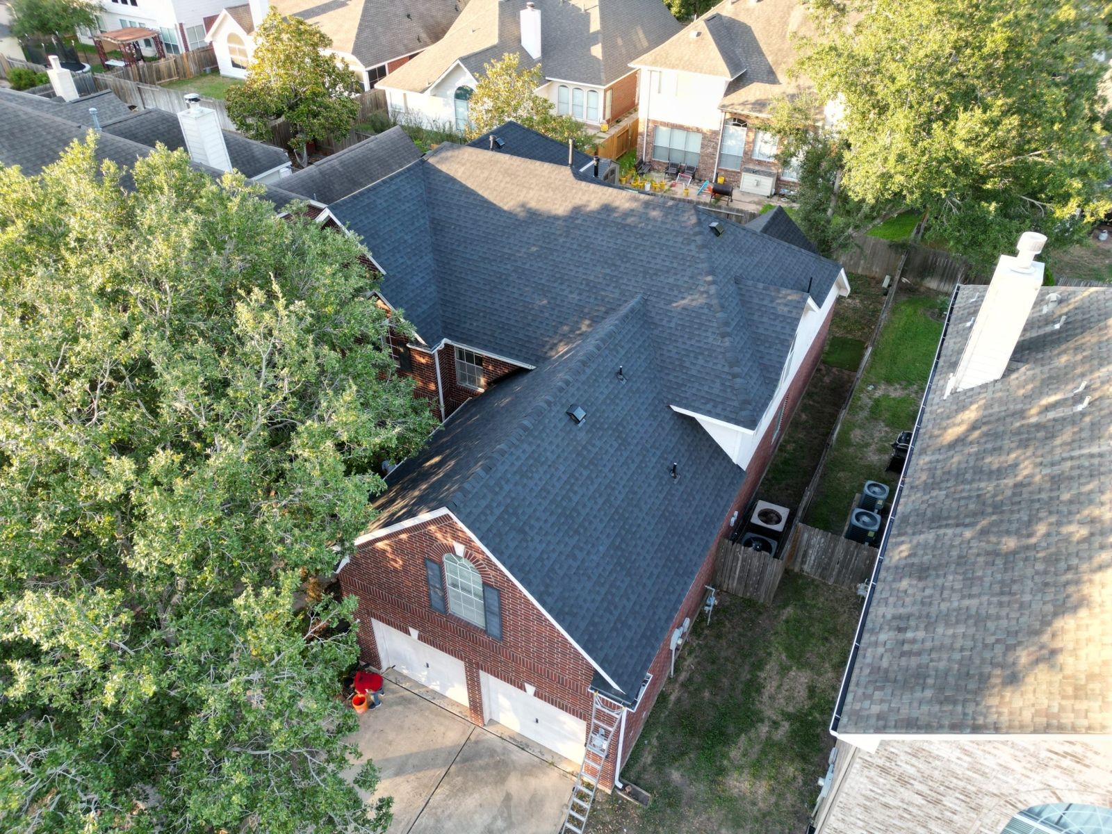 Aerial view of a finished shingle roof