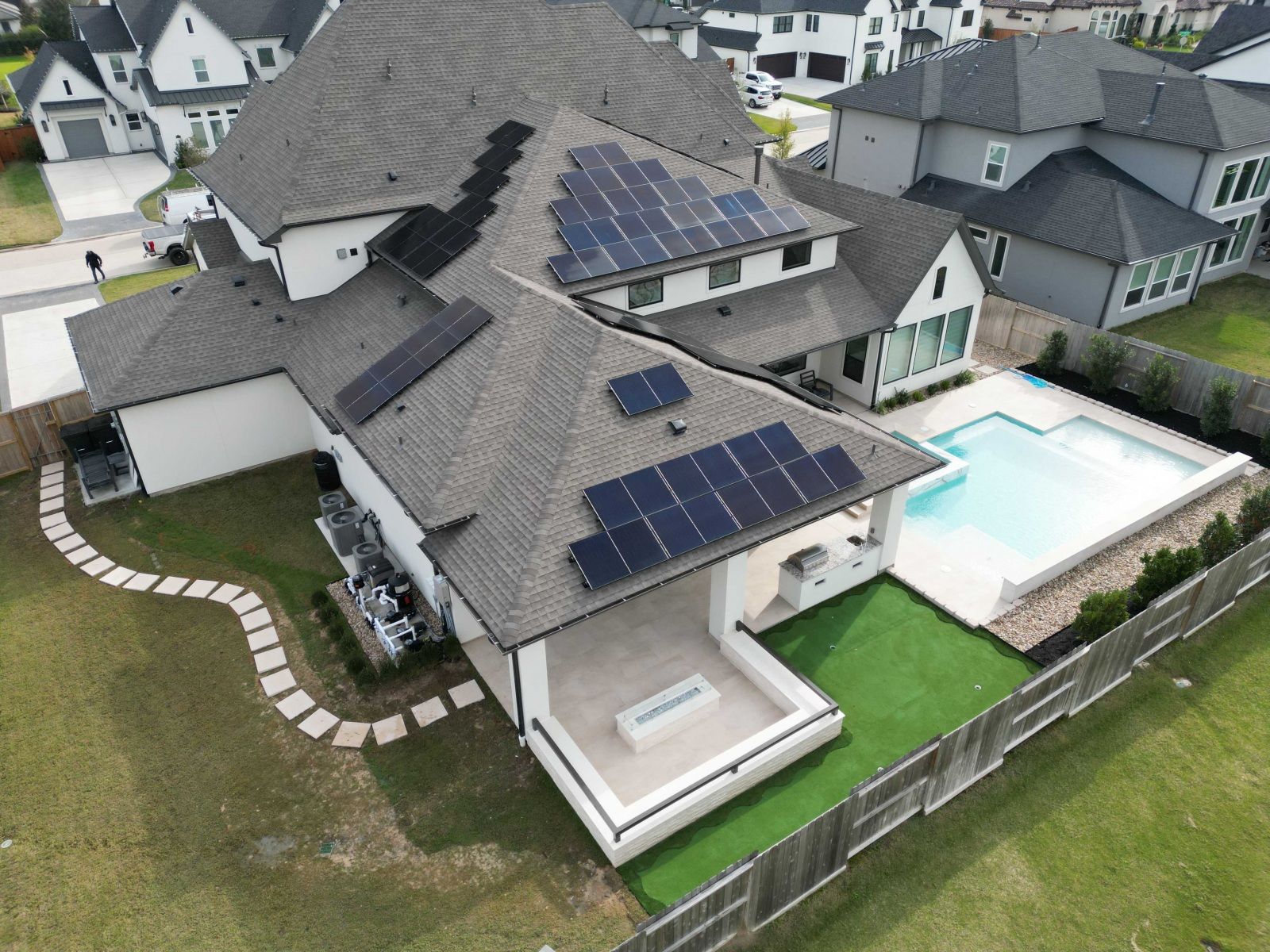 New roof on a home with pool and solar