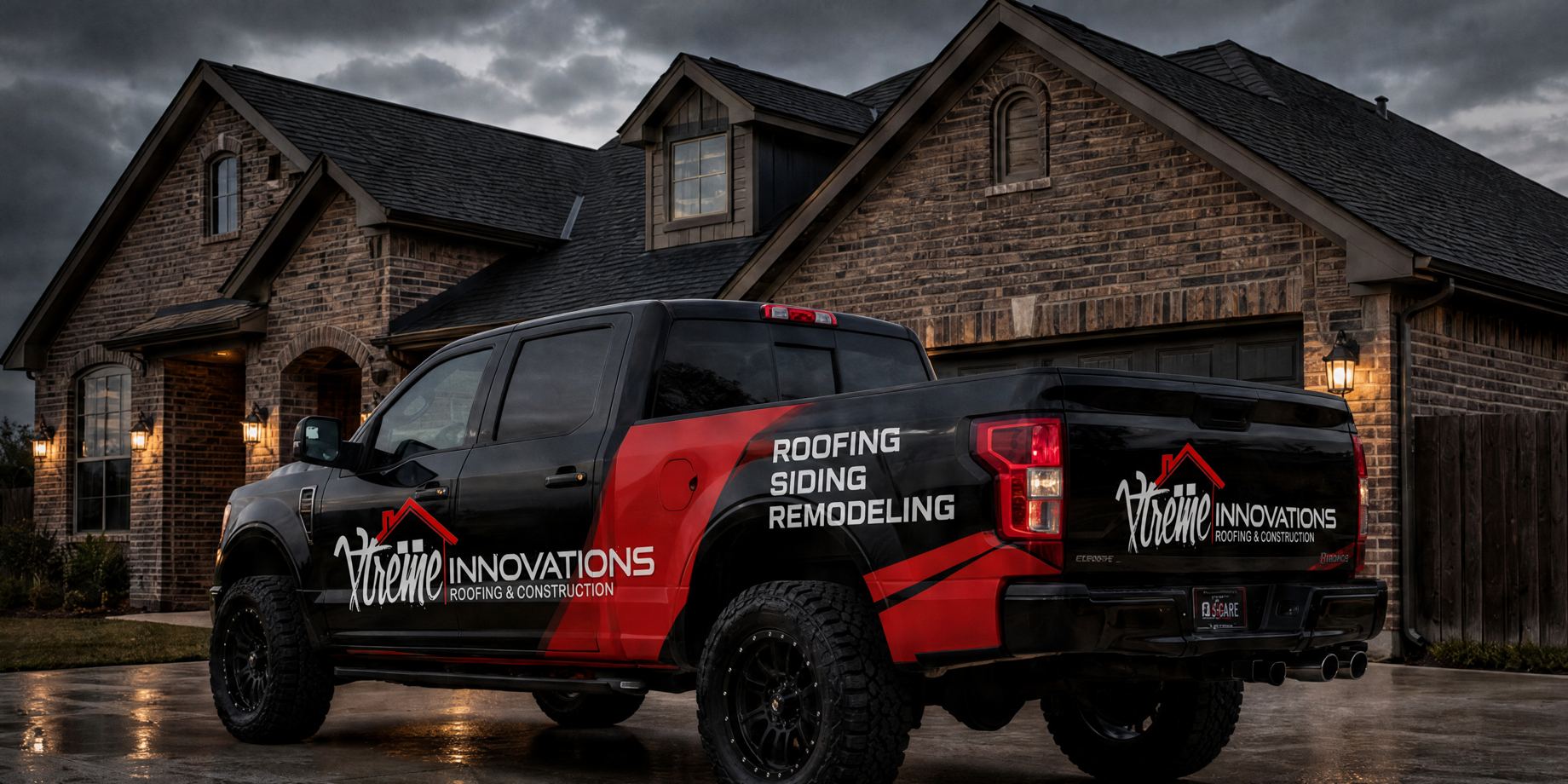 Xtreme Innovations truck in front of a brick home
